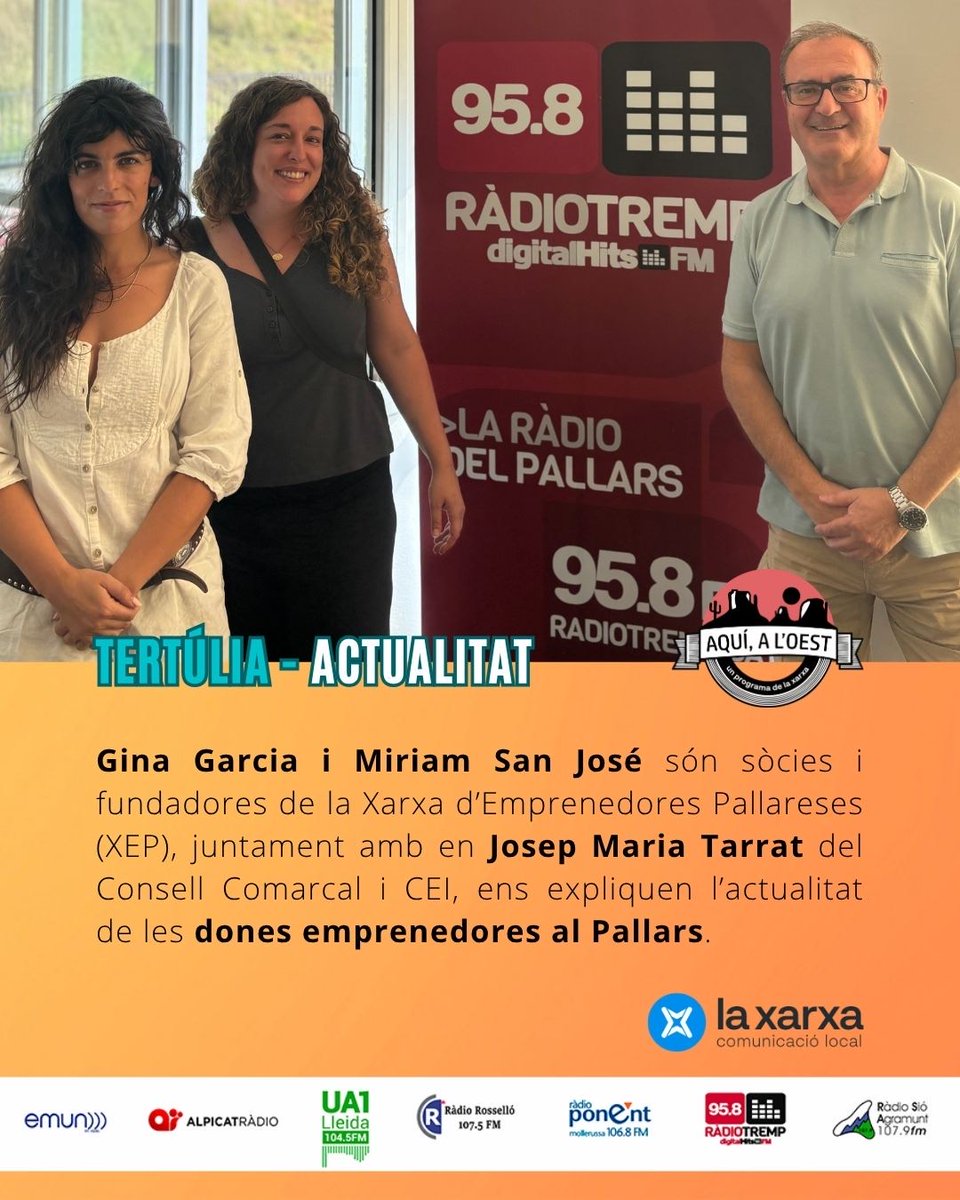 Avui tenim tertúlia d'actualitat on parlarem de les dones emprenedores al Pallars!

📻Tots els detalls a partir de les 17.25h a la teva ràdio.