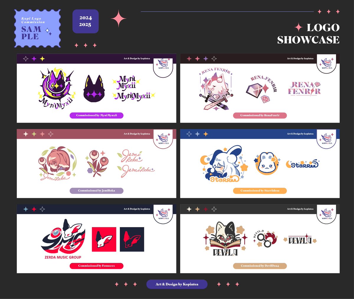 Newest batch of my logo cmsn! Thank you very much for trusting me ❤️ i also have 1 slot left for this month #vgencomms!

#kopicmsn