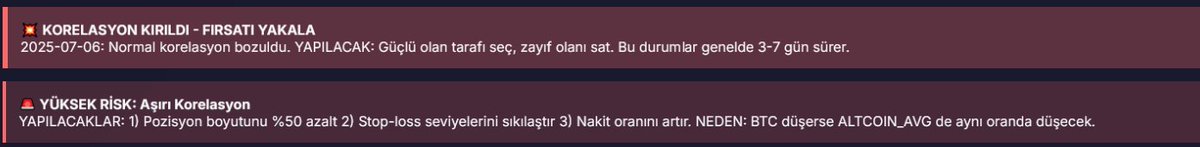 Yeni sistemimizde alt coinler için uyarı mevcut. BTC alt Korelasyonlarında oluşan uyumsuzluğa göre kısa süre içinde geri çekilmelerin olacağı işaret ediliyor. Bu süreç günlük -Bir kaç gün içinde de gerçekleşebilir. işlemlerinizde stoplu devam etmeniz önerilir.
