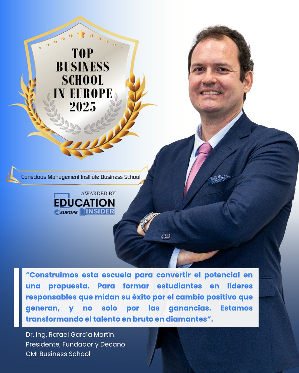 🎉 ¡CMI Business School ha sido reconocida como TOP Business School in Europe 2025! 🏆

La prestigiosa revista Insider nos ha otorgado este galardón que reconoce nuestro compromiso con la excelencia académica, la innovación y la formación responsable de líderes con impacto.

Este