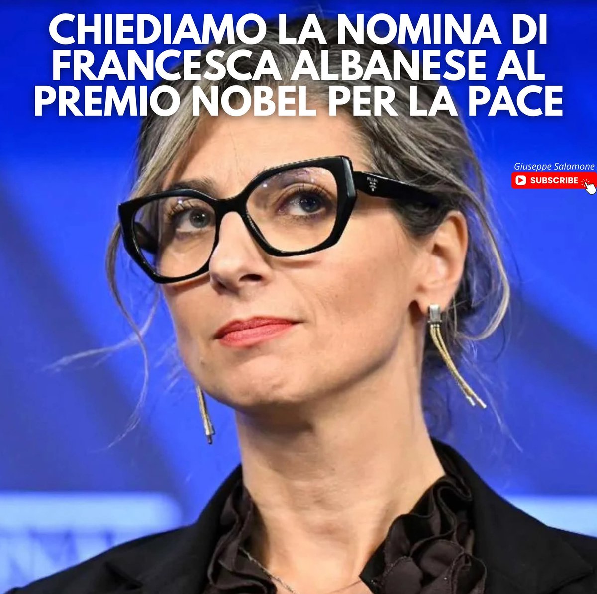 L'attacco di Usa e israele a Francesca Albanese è violento e pauroso. Francesca è in pericolo e le istituzioni italiane devono alzare la voce a sua difesa. Altrimenti non tradiscono solo lei, ma tutti noi!

Francesca Nobel per la Pace
Firma qui 👇
chng.it/tdcBRtNV74
