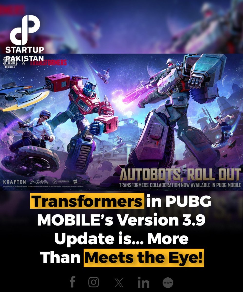 PakStartup's tweet image. PUBG MOBILE, one of the world’s most popular mobile games, is excited to unveil a host of brand-new features in its Version 3.9 Update.
Read More: startuppakistan.com.pk/transformers-i…
#PUBGMOBILE #version3.9 #OptimusPrime #Megatron