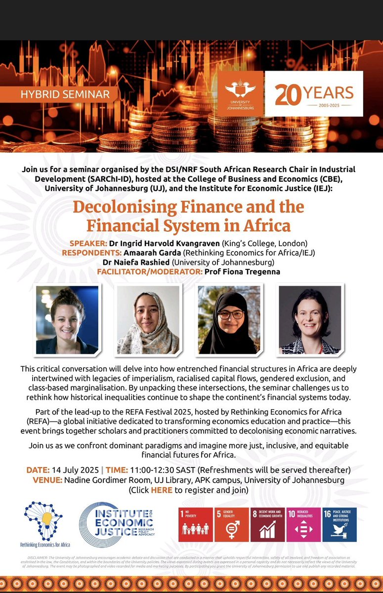 ingridharvold's tweet image. Just landed in Johannesburg!
Join us for this on Monday with @REFAFestival @SARChI_ID @IEJ_SA
It's a hybrid event and you can register here:
zoom.us/meeting/regist…