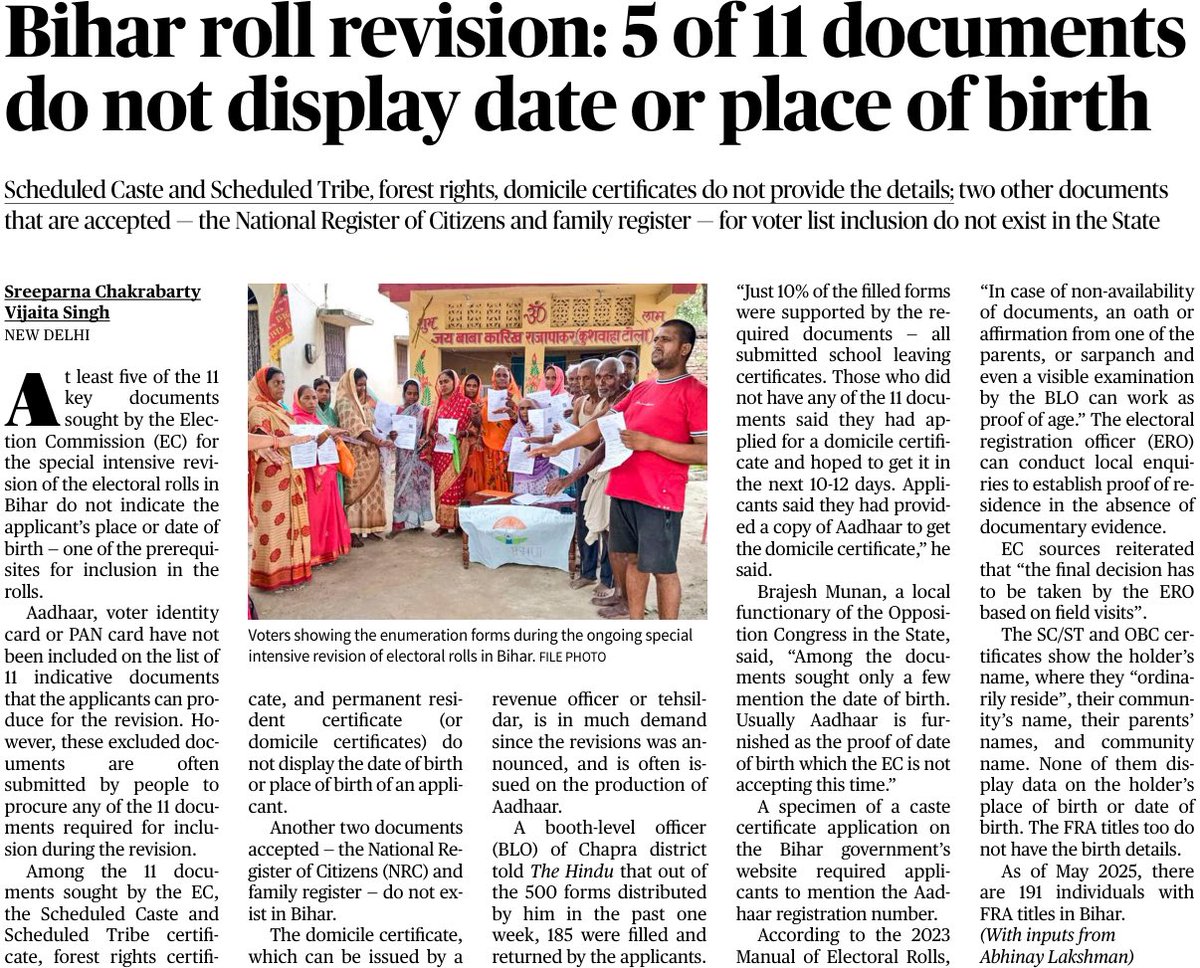 While hearing the Bihar SIR petitions, Justice Sudhanshu Dhulia said “if I want a caste certificate, I take my aadhaar. A document considered basic for getting other documents is not part of the 11 documents. Caste certificate is one of the documents among the 11, but not