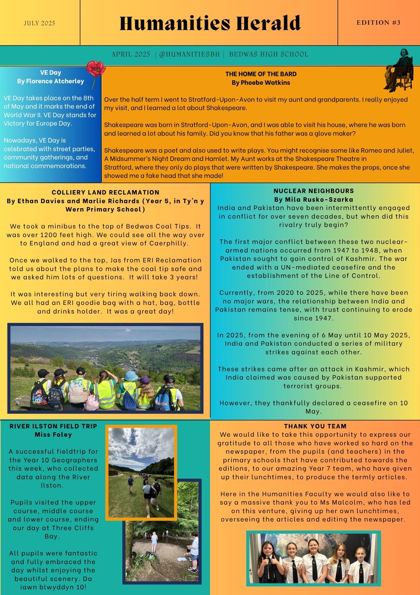 HumanitiesBH's tweet image. Please read the latest issue of our Humanities Herald, created by our fantastic Year 7 helpers. It's been a fantastic year for Team Humanities at Bedwas!