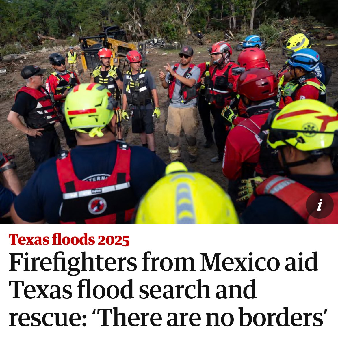 As Trump is sending ICE to deport Undocumented immigrants from Mexico….

Mexico’s President Claudia Sheinbaum
is sending Search and Rescue teams to help in Texas.

Let that sink in.