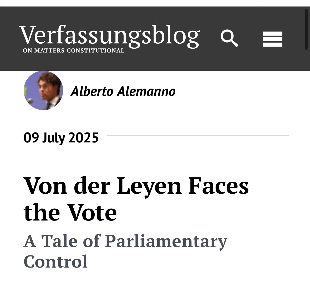 Alberto Alemanno (@alemannoeu) on Twitter photo The fact that the EU Parliament only exceptionally files a motion of censure said more about the quality of its politics than about the executiveâs performance
My latest for <a href="/Verfassungsblog/">Verfassungsblog</a> paraphrasing Fernand DEHOUSSE in 1963 verfassungsblog.de/von-der-leyen-⊠<a href="/FrDe2059/">Franklin DEHOUSSE</a> <a href="/NicholasVinocur/">Nicholas Vinocur âïž</a> The fact that the EU Parliament only exceptionally files a motion of censure said more about the quality of its politics than about the executiveâs performance
My latest for <a href="/Verfassungsblog/">Verfassungsblog</a> paraphrasing Fernand DEHOUSSE in 1963 verfassungsblog.de/von-der-leyen-⊠<a href="/FrDe2059/">Franklin DEHOUSSE</a> <a href="/NicholasVinocur/">Nicholas Vinocur âïž</a>