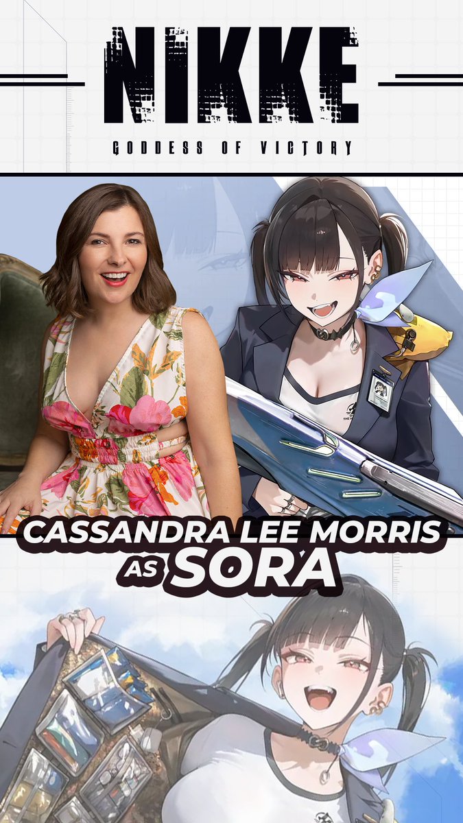 Cassandra Lee Morris (@socassandra) on Twitter photo She’s. Here. I’m a Nikke! Thrilled to voice Sora in Nikke: Goddess of Victory. Endless thanks to the team at <a href="/NIKKE_en/">GODDESS OF VICTORY: NIKKE</a> and <a href="/The_Bill_Black/">The Bill Black ビル ブラック 比尔•布莱克</a> for having me. Are you playing?! Squee! She’s so cute and I love the art style for this game. She’s. Here. I’m a Nikke! Thrilled to voice Sora in Nikke: Goddess of Victory. Endless thanks to the team at <a href="/NIKKE_en/">GODDESS OF VICTORY: NIKKE</a> and <a href="/The_Bill_Black/">The Bill Black ビル ブラック 比尔•布莱克</a> for having me. Are you playing?! Squee! She’s so cute and I love the art style for this game.