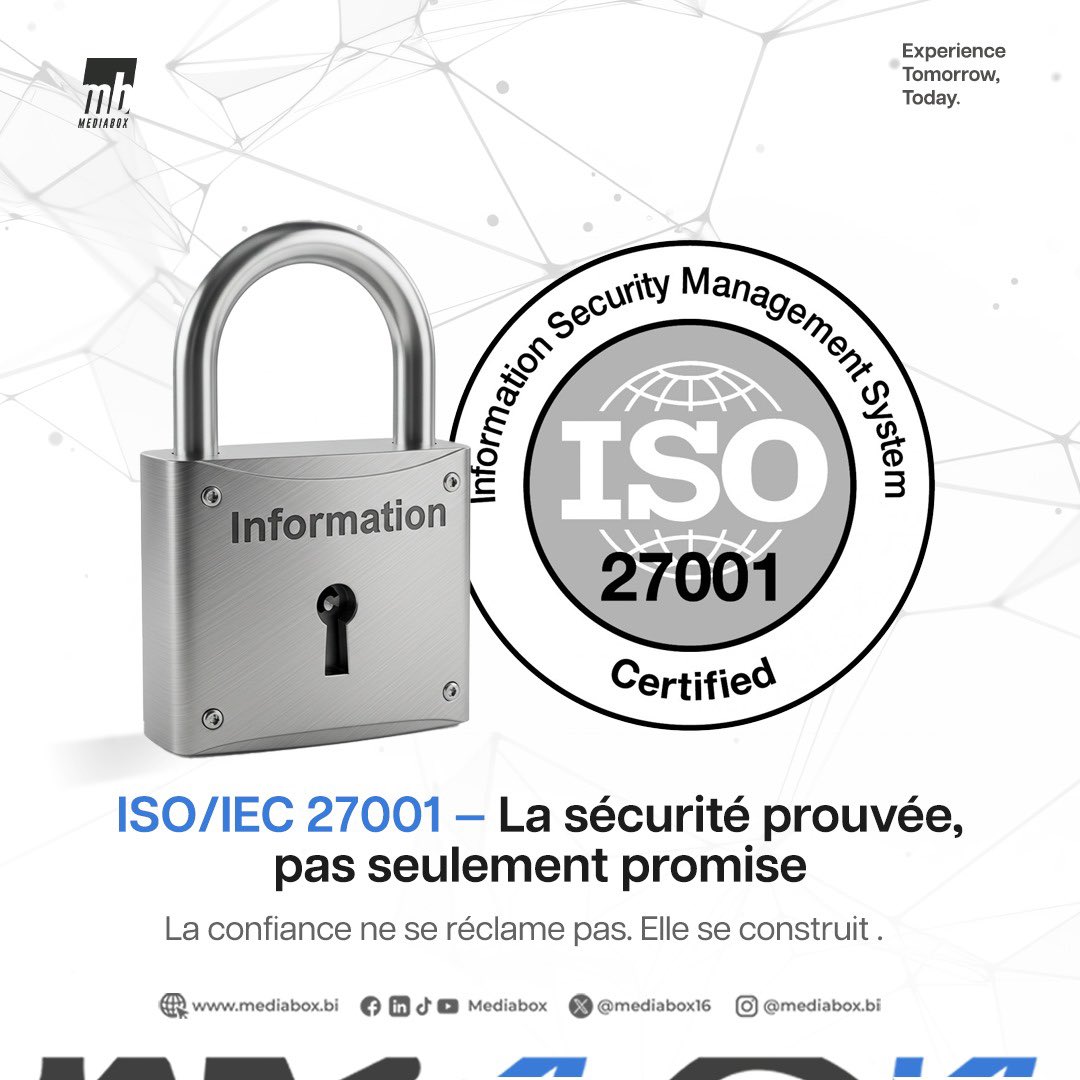 La confiance ne se réclame pas. Elle se construit. Et tout commence par la conformité.

🔐 Pour garantir la protection des données sensibles de nos clients et renforcer la résilience de nos systèmes, #Mediabox s’engage dans une démarche alignée sur la norme internationale ISO\IEC