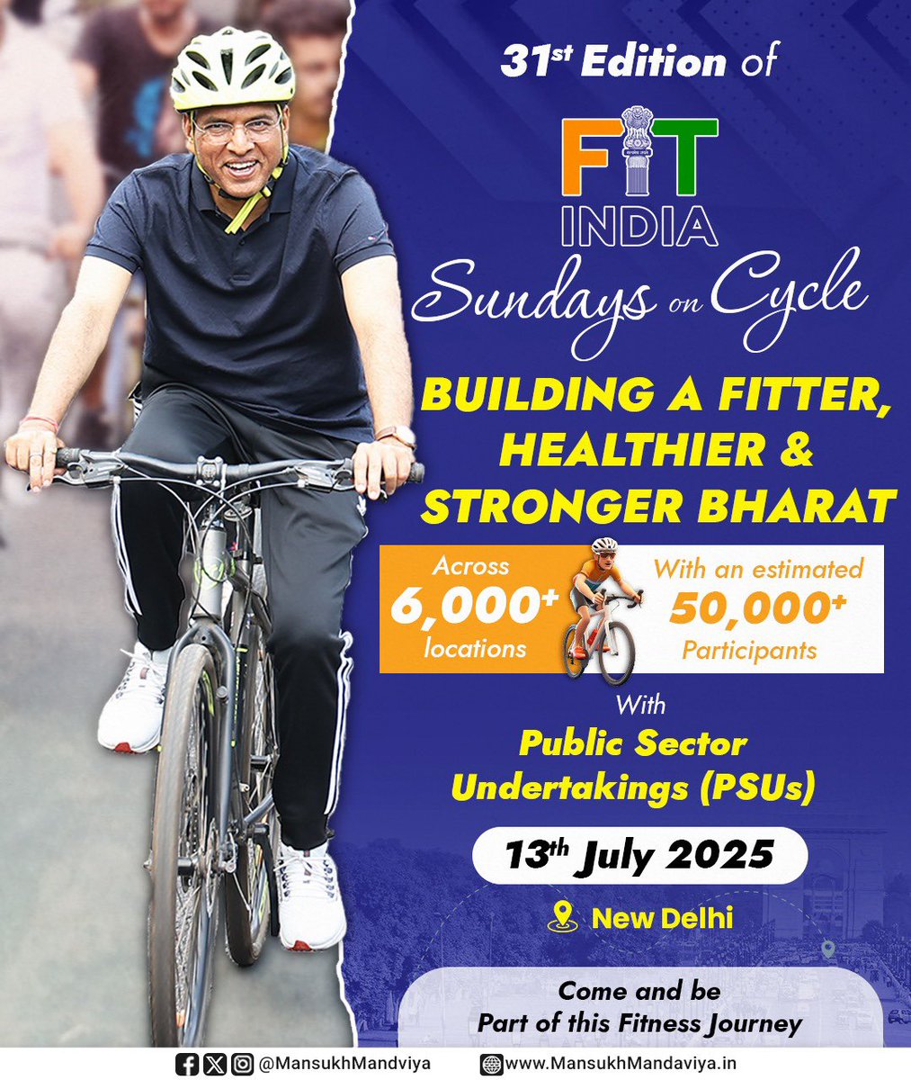 Come and join us to build a Fitter, Healthier &amp; Stronger Bharat ! 🚴‍♂️

#SundaysOnCycle