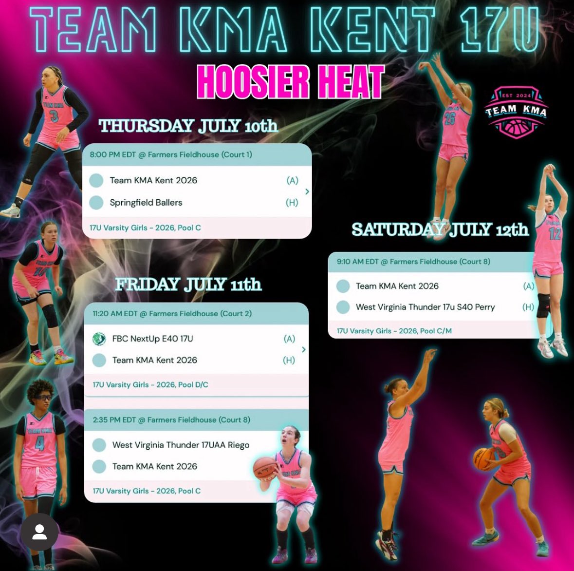 Team KMA schedule at Hoosier Heat!!!!
<a href="/Teamkma24/">Team KMA</a> <a href="/InsiderExposure/">InsiderExposure</a> <a href="/Assist_U_/">AssistU Recruiting</a> <a href="/PGHVirginia/">Prep Girls Hoops Virginia</a> <a href="/MMBR_CoachGBell/">Major Movez Basketball Review #MMBR</a>