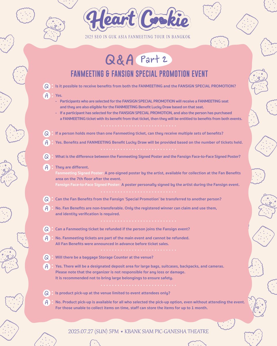 GlobalFanC's tweet photo. 📌  FAQs รวมคำถามที่พบบ่อยเกี่ยวกับงาน 2025 SEO IN GUK ASIA FANMEETING TOUR IN BANGKOK 'Heart Cookie' & FANSIGN ‘SPECIAL PROMOTION '🍪

ต้องการสอบถามเพิ่มเติมสามารถ Inbox ได้ที่ :@GlobalFanC💬
#GlobalFanC #서인국 #SEOINGUK #ซออินกุก #하트쿠키 #HeartCookie #SeoInGukXFansigninBKK #ソ・イングク #SeoInGukXFanmeetinginBKK