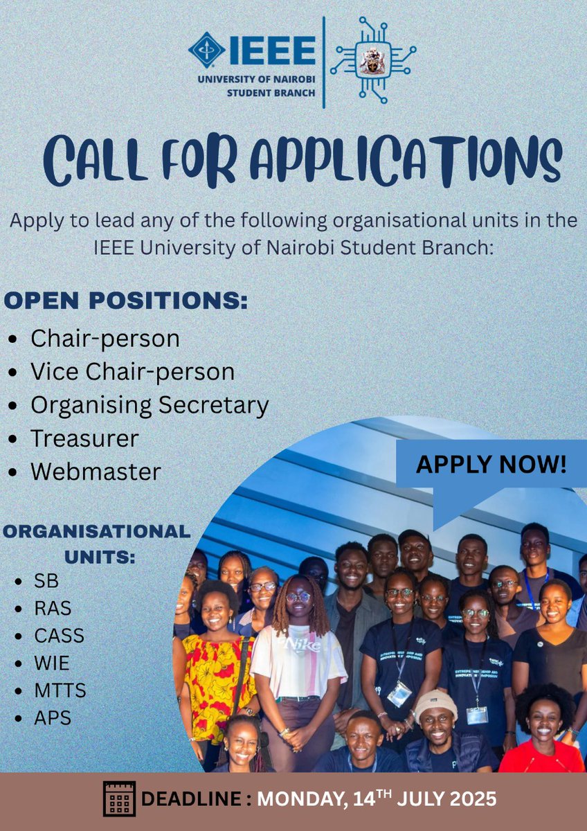 🚀 *DO YOU BELIEVE YOU HAVE WHAT IT TAKES?*  🚀
Step up and serve in one of our dynamic organisational units! Build your leadership skills, grow your network, and make real impact in the IEEE UON community.