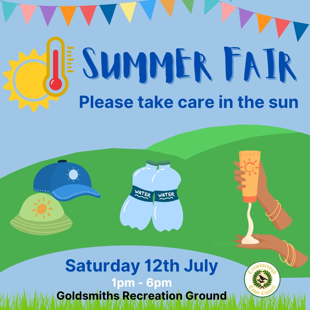 CrowboroughTC's tweet image. Summer fair on Saturday, with lots to do &amp;amp; see, but its getting hot so don’t forget suncream, water &amp;amp; hat!

If it&apos;s too hot, the dog show will not go ahead – final decision tomorrow. Everything else will go ahead with plenty of cold drinks &amp;amp; ice creams on sale to keep you cool !