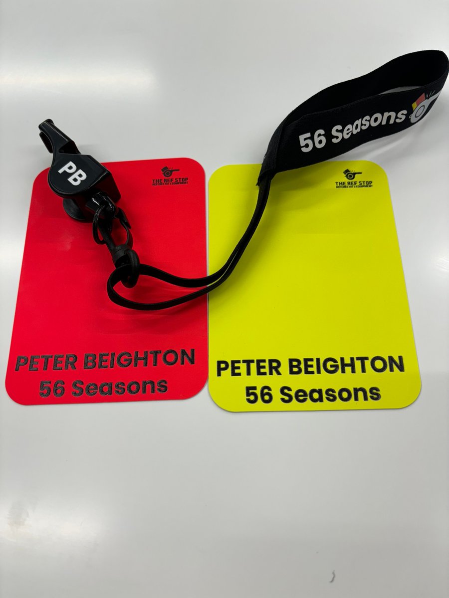 The Ref Stop (@therefstop) on Twitter photo 🎉 Celebrating 56 Seasons of Refereeing! 🖤⚽
To celebrate Peter Beighton’s incredible 56 seasons refereeing, <a href="/IsleofManFA/">@Isleofmanfa</a> asked us to create a special gift set: custom red & yellow cards, a bespoke whistle, and lanyard—all recognising his outstanding service.
#56seasons 🎉 Celebrating 56 Seasons of Refereeing! 🖤⚽
To celebrate Peter Beighton’s incredible 56 seasons refereeing, <a href="/IsleofManFA/">@Isleofmanfa</a> asked us to create a special gift set: custom red & yellow cards, a bespoke whistle, and lanyard—all recognising his outstanding service.
#56seasons