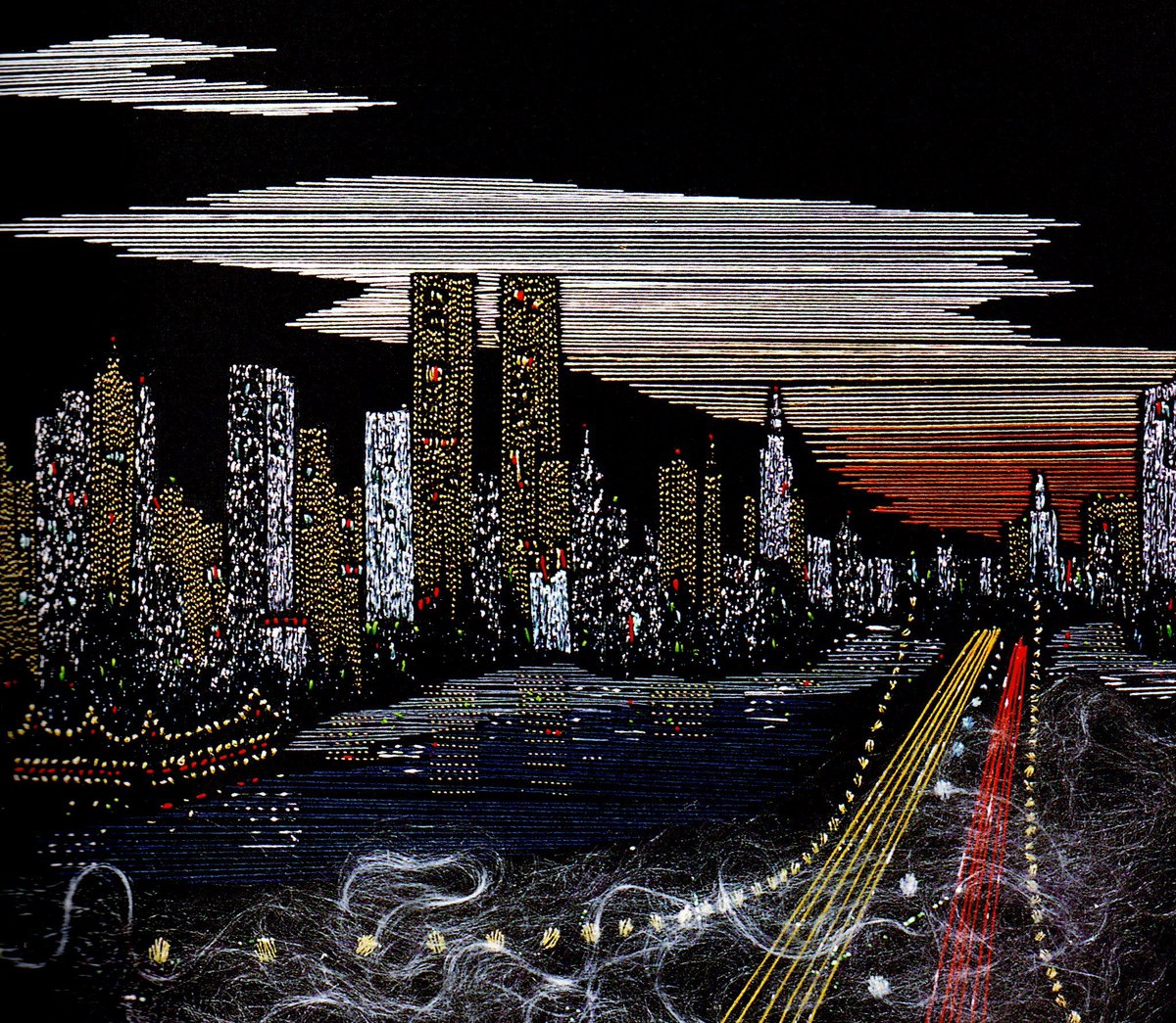 helen_m_stevens's tweet image. So good they named it twice!
This is from my book "Embroiderer's World", which took the reader all over the planet looking at different subjects and landscapes, and how they might be interpreted. The New York cityscape is worked in differing metallic threads, incuding plied and…