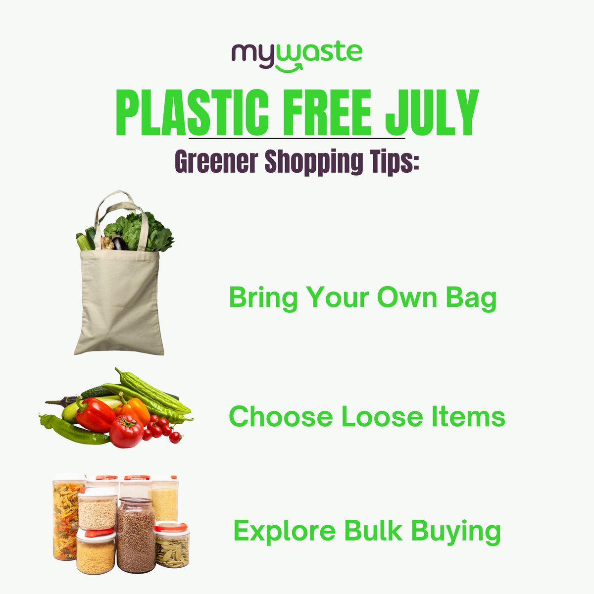 MyWasteIreland's tweet image. Fruit 'n' Veg wrapped in film?! It adds up! This #PlasticFreeJuly let's go shopping with a greener approach.
👜 Bring Your Own Bags: avoid flimsy plastic roll bags.
🍆 Choose Loose: When possible, opt for unpackaged items. They're often fresher and you only buy what you need!…