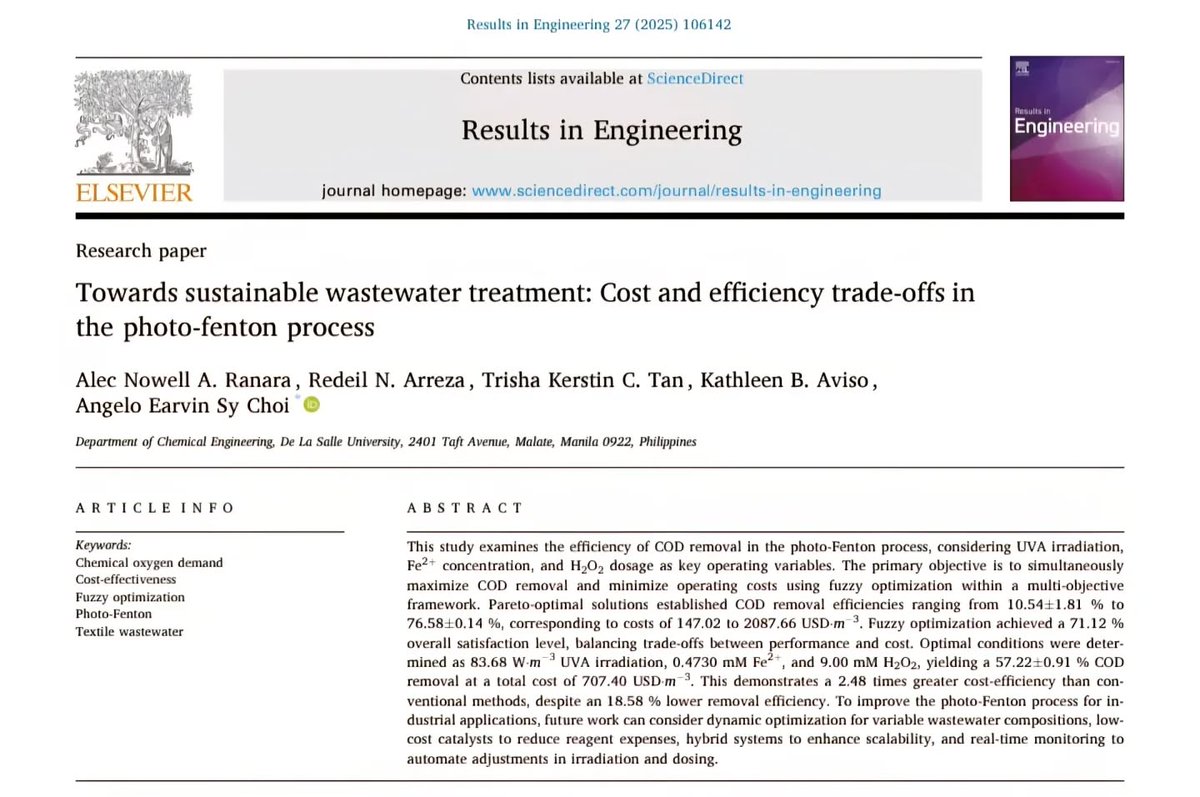 angelo_earvin's tweet image. Congrats to the Fuzzy Optimizers Group (ID 120) on their 2nd publication in Results in Engineering (Q1, IF 7.9)! To God be the glory! Read their paper here: sciencedirect.com/science/articl…
#AcademicAchievement #FuzzyOptimization #ChemicalEngineering #ResearchPublished