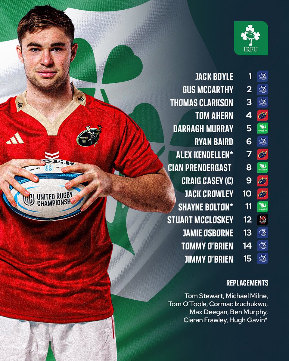Paul O’Connell has named his Ireland team to face Portugal, with Alex Kendellen, Shayne Bolton, and Hugh Gavin all set for their debuts ☘️ 

#URC