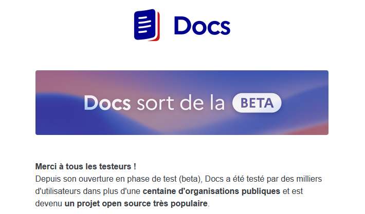 Vincent Pantaloni (@vpantaloni) on Twitter photo Docs : Excellente app open source dans <a href="/appsedufr/">Apps.education.fr</a> pour des documents textuels collaboratifs.
docs.numerique.gouv.fr Docs : Excellente app open source dans <a href="/appsedufr/">Apps.education.fr</a> pour des documents textuels collaboratifs.
docs.numerique.gouv.fr
