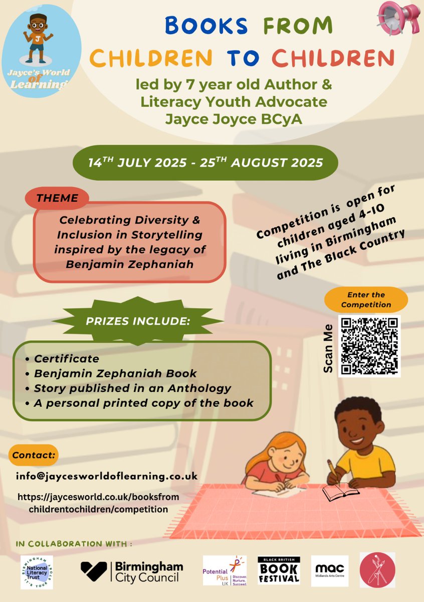 Jayce Joyce BCyA (@worldjayce) on Twitter photo Official Countdown Begins!
Join 7-year-old author & literacy champ Jayce Joyce BCyA on July 14 as he launches a City-wide summer writing comp for kids aged 4–10! ✍️📚
In collab with <a href="/Literacy_Trust/">National Literacy Trust</a> in Birmingham & more.
Full details: jaycesworld.co.uk/press-release/
#JayceJoyceBCyA Official Countdown Begins!
Join 7-year-old author & literacy champ Jayce Joyce BCyA on July 14 as he launches a City-wide summer writing comp for kids aged 4–10! ✍️📚
In collab with <a href="/Literacy_Trust/">National Literacy Trust</a> in Birmingham & more.
Full details: jaycesworld.co.uk/press-release/
#JayceJoyceBCyA