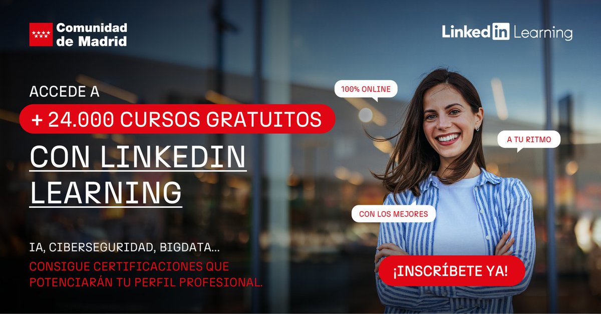 Economía y Empleo▪️Comunidad de Madrid (@empleocmadrid) on Twitter photo 🚀 ¡Impulsa tu futuro con #LinkedInLearning y la <a href="/ComunidadMadrid/">Comunidad de Madrid</a>!
✅ Accede gratis a más de 20.000 cursos en áreas clave del mercado laboral, con certificación oficial. Todo online y a tu ritmo.
¡No pierdas esta oportunidad! 😉
📲 formacionlinkedincm.com 🚀 ¡Impulsa tu futuro con #LinkedInLearning y la <a href="/ComunidadMadrid/">Comunidad de Madrid</a>!
✅ Accede gratis a más de 20.000 cursos en áreas clave del mercado laboral, con certificación oficial. Todo online y a tu ritmo.
¡No pierdas esta oportunidad! 😉
📲 formacionlinkedincm.com
