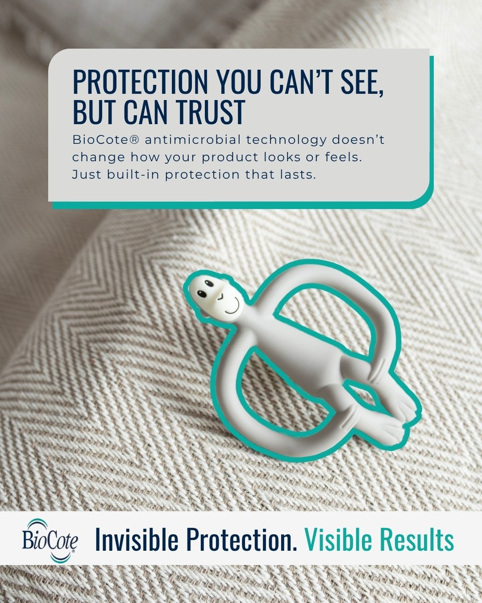 BioCote® (@biocote) on Twitter photo Invisible, but always working.
BioCote® is built into products like <a href="/MTSK_Monkey/">Matchstick Monkey</a> baby teethers,without changing how they look or feel.
It reduces up to 99.9% of bacteria 24/7!
🔗 eu1.hubs.ly/H0ly3sQ0
#BabyProducts #HACCPApproved #TeethingToys #DesignResponsibly #BioCote Invisible, but always working.
BioCote® is built into products like <a href="/MTSK_Monkey/">Matchstick Monkey</a> baby teethers,without changing how they look or feel.
It reduces up to 99.9% of bacteria 24/7!
🔗 eu1.hubs.ly/H0ly3sQ0
#BabyProducts #HACCPApproved #TeethingToys #DesignResponsibly #BioCote