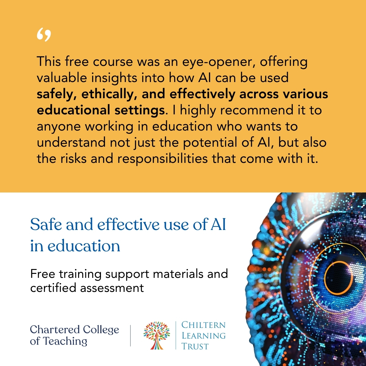 CharteredColl's tweet image. Last month we released training materials developed with @ChilternLT and DfE to help teachers explore the potential, as well as the risks and responsibilities of using AI.
Access here:chartered.pulse.ly/pix58iiyrl
#AIinEducation