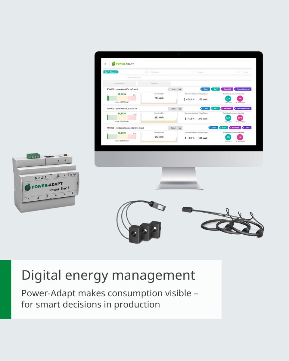 SchaefflerGroup's tweet image. ⚡ With Power‑Adapt, we bring intelligent energy management directly to manufacturing. The digital system records consumption data for electricity, gas, water, as well as environmental parameters – integrable into energy systems via retrofit design.
▶️ spkl.io/Schaeffler/601…