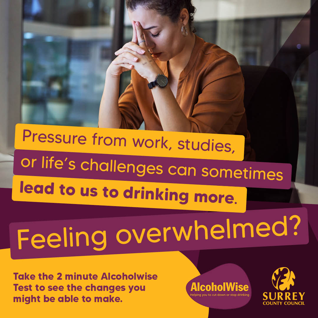 We all experience stress and anxiety in different ways. Whether it’s related to our work, studies, or other life challenges, it can sometimes lead to us drinking more alcohol than we’d like. 

Find out about support services in Surrey orlo.uk/DhttB
