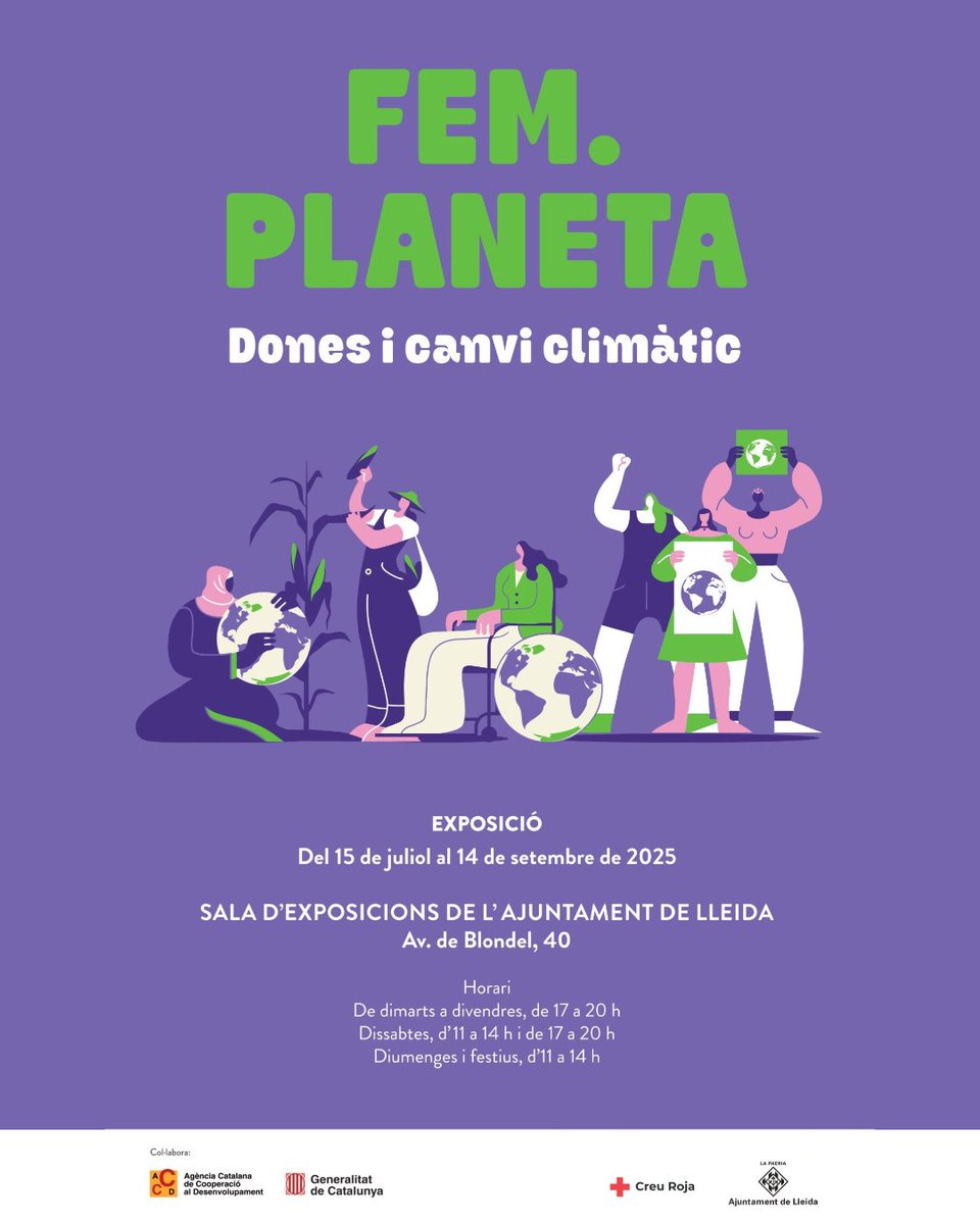 L’exposició “Fem Planeta. Dones i canvi climàtic” arriba a Lleida per posar el focus en les conseqüències de la crisi climàtica i el seu impacte desigual sobre dones i nenes arreu del món, a través d’un recorregut fotogràfic 📸.

🎟️ Entrada lliure