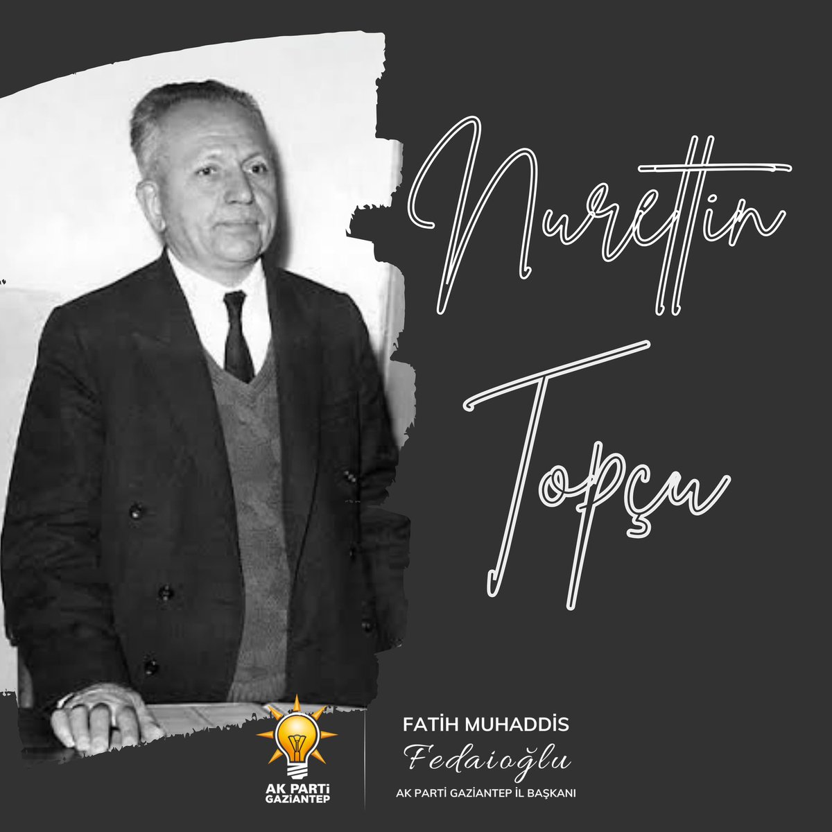 Fatih Muhaddis FEDAİOĞLU (@fmfedaioglu) on Twitter photo Ahlâkı merkeze alan düşünce dünyamızın öncüsü, irfan ve aksiyonun sesi Nurettin Topçu’yu, vefatının 50. yılında rahmet, minnet ve saygıyla yâd ediyorum.
Eserleri ve fikirleri, yarınlarımızı aydınlatmaya devam edecek.
<a href="/AKPartiG_Antep/">AK Parti Gaziantep</a> Ahlâkı merkeze alan düşünce dünyamızın öncüsü, irfan ve aksiyonun sesi Nurettin Topçu’yu, vefatının 50. yılında rahmet, minnet ve saygıyla yâd ediyorum.
Eserleri ve fikirleri, yarınlarımızı aydınlatmaya devam edecek.
<a href="/AKPartiG_Antep/">AK Parti Gaziantep</a>