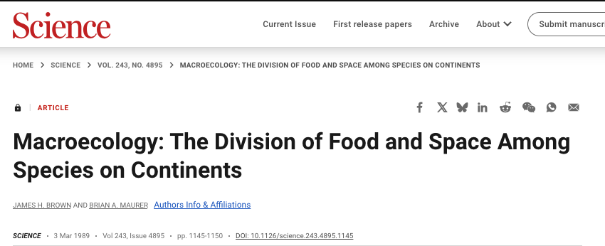 🌍 What structures life on Earth?
In the 1980s, Brown and Maurer laid the foundations of macroecology with a simple, powerful idea:
 space, time… and FOOD.

Where food is, how it's distributed, and who gets access to it.