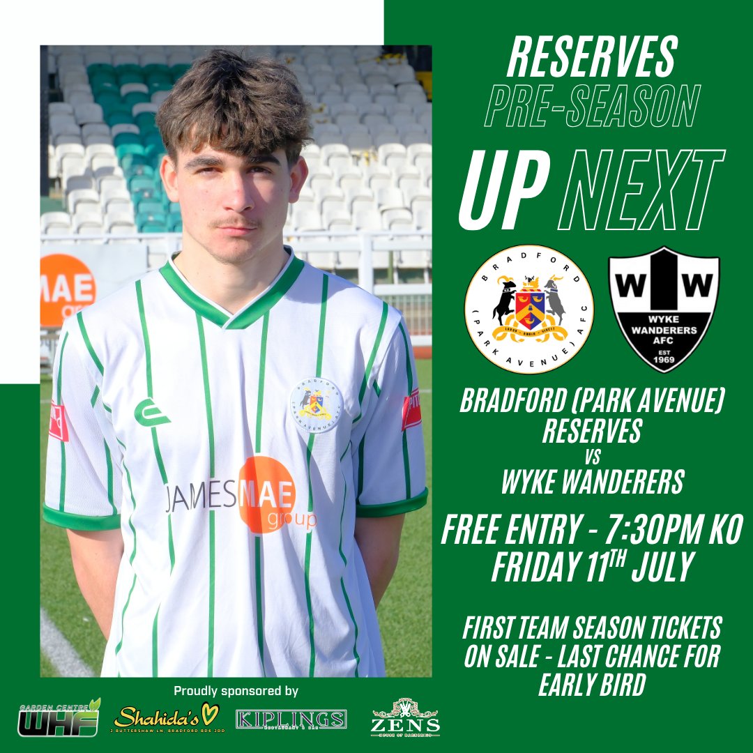 Bradford (Park Avenue) AFC (@bpafcofficial) on Twitter photo Our Reserves also kick off their pre-season campaign this Friday 11th July with a home friendly vs <a href="/Wyke_Wanderers/">Official Wyke Wanderers AFC</a>
๐
Fri 11th July
โฐ 7:30pm KO
๐ FREE ENTRY
๐ Itโs also your last chance to grab a Season Ticket at the early bird price! bpafc.com/product-categoโฆ
#Bradford Our Reserves also kick off their pre-season campaign this Friday 11th July with a home friendly vs <a href="/Wyke_Wanderers/">Official Wyke Wanderers AFC</a>
๐
Fri 11th July
โฐ 7:30pm KO
๐ FREE ENTRY
๐ Itโs also your last chance to grab a Season Ticket at the early bird price! bpafc.com/product-categoโฆ
#Bradford
