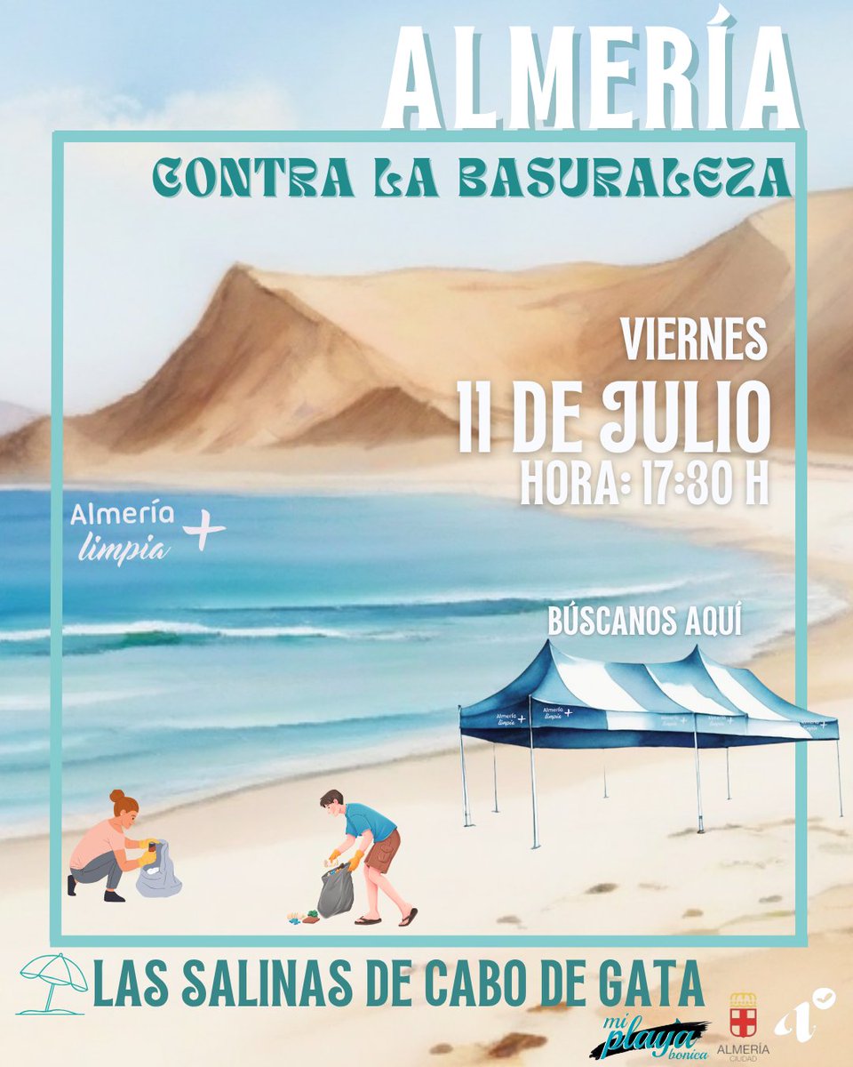 AlmeriaSostenible.es (@almeriasostenib) on Twitter photo ¡Únete a nosotros el viernes 11 de julio a las 17:30 h en 📌 Las Salinas de Cabo de Gata!
Juntos podemos luchar contra la basuraleza. 🏖️
#AlmeriaLimpia #AlmeriaSostenible #AlmeriaContraLaBasuraleza
<a href="/aytoalm/">Ayuntamiento de Almería</a>
@objetivonewen ¡Únete a nosotros el viernes 11 de julio a las 17:30 h en 📌 Las Salinas de Cabo de Gata!
Juntos podemos luchar contra la basuraleza. 🏖️
#AlmeriaLimpia #AlmeriaSostenible #AlmeriaContraLaBasuraleza
<a href="/aytoalm/">Ayuntamiento de Almería</a>
@objetivonewen