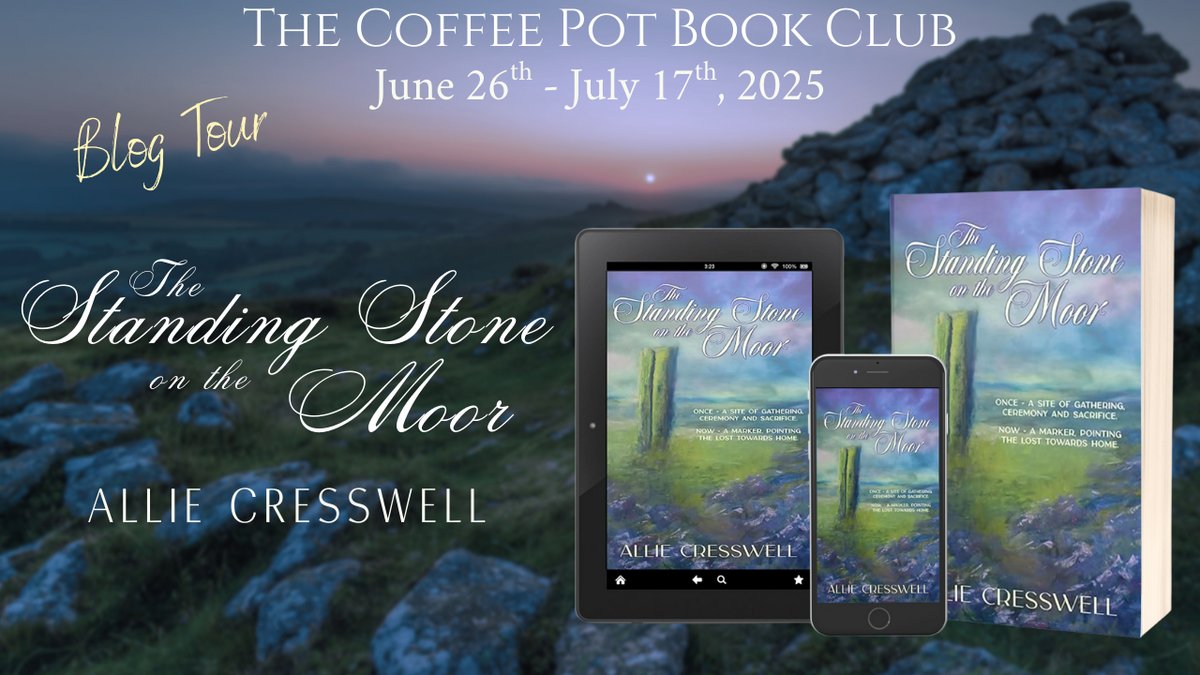 Welcome to Day 3 of our blog tour for

༻*·The Standing Stone on the Moor·*༺
by Allie Cresswell!  

Check out today's tour stops, sharing a bright spotlight, enticing excerpts, and a fabulous new review!

thecoffeepotbookclub.blogspot.com/2025/05/blog-t… 
#HistoricalFiction #HistoricalRomance