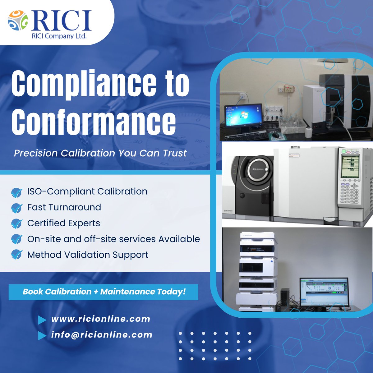 RICItc's tweet photo. Compliance to Conformance 🔍
Ensure precision with RICI’s ISO-compliant analytical calibration services (HPLC, GC-MS, FTIR, TOC, ICP-OES &amp; more).

📍 On/Off-site | 🧪 Method Validation | ✅ Fast Turnaround
📧 info@ricionline.com 🌐 https://t.co/Crds97kkP5
#RICI #Calibration https://t.co/DpnAWrmD7w