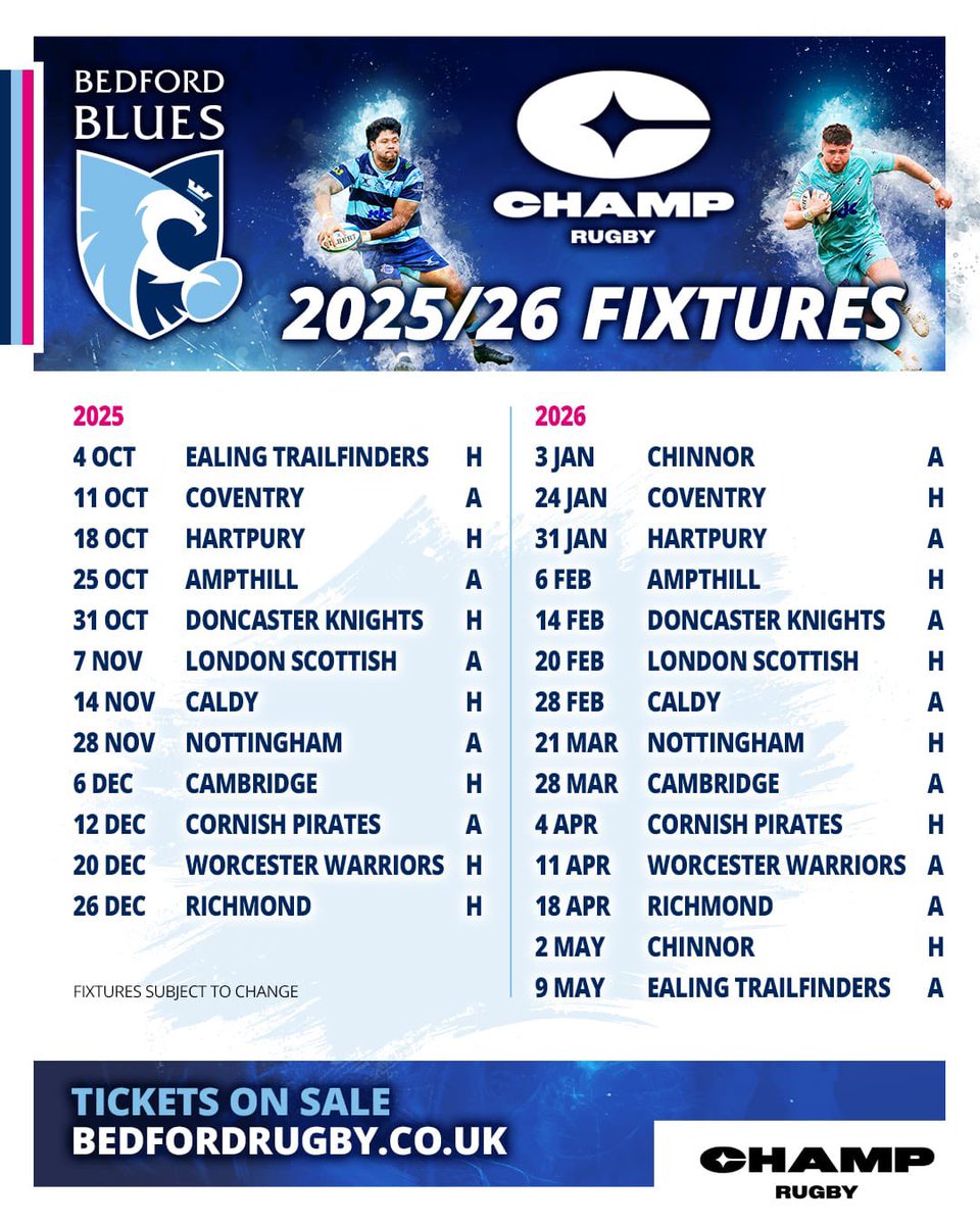 Bedford Blues (@bedfordbluesrfc) on Twitter photo ๐๐๐๐/๐๐ ๐๐๐๐ ๐ฎ๐ ๐
๐ข๐ฑ๐ญ๐ฎ๐ซ๐๐ฌ ๐๐ง๐ง๐จ๐ฎ๐ง๐๐๐ ๐
๐บ Second v First in home opener to be live streamed, away derby fixtures early doors and Boxing Day rugby returns to GR โก๏ธ bit.ly/Champ2526 ๐ฅ
๐ Exciting new <a href="/Champrugby/">Champ Rugby</a> campaign loading โณ ๐๐๐๐/๐๐ ๐๐๐๐ ๐ฎ๐ ๐
๐ข๐ฑ๐ญ๐ฎ๐ซ๐๐ฌ ๐๐ง๐ง๐จ๐ฎ๐ง๐๐๐ ๐
๐บ Second v First in home opener to be live streamed, away derby fixtures early doors and Boxing Day rugby returns to GR โก๏ธ bit.ly/Champ2526 ๐ฅ
๐ Exciting new <a href="/Champrugby/">Champ Rugby</a> campaign loading โณ