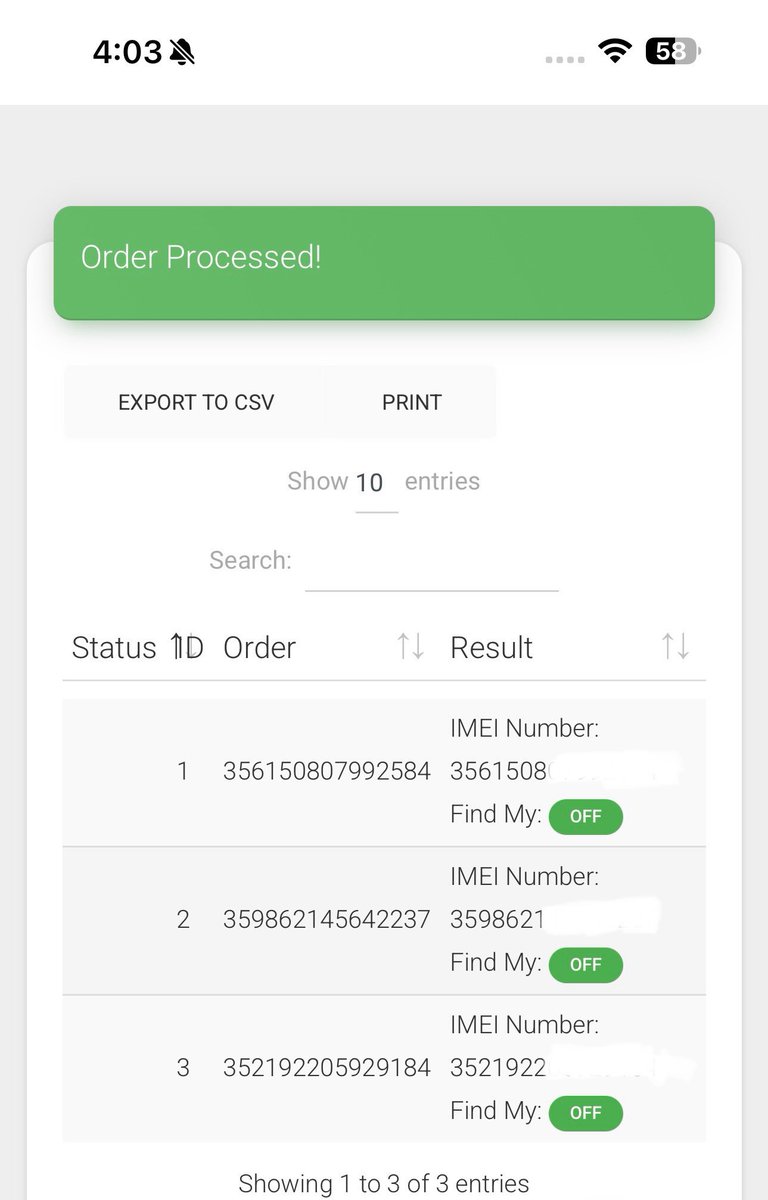 Clean premium OFF bach 3 imei 99% success best price for bulk order🥳😇