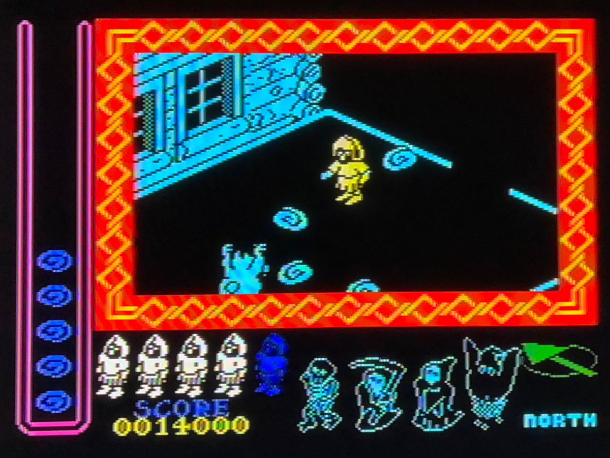 sekiro_51's tweet photo. ジャレコの #MSX ナイトシェード🛡️ナイトロアー同様 #ZXSpectrum からの移植⌨️クォータービューの画面📺パズル性よりアクション性が増しててひっきりなしに敵が襲ってくる😅落ちてる武器を拾うと画面左にストックされ、投げて使用💥羽根の生えたデカい靴を取るとSpeed up🪽
#nightshade #knightlore https://t.co/LmxWp6afiP