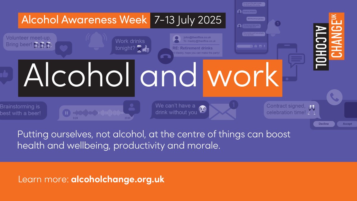 TaysideContract's tweet image. 👋Work stress weighing you down?
Cutting down on our drinking, even a little, can lessen our anxiety and make us feel more focused, energised and productive the next day.
Find out more from @AlcoholChangeUK this #AlcoholAwarenessWeek: tinyurl.com/AlcoholAwarene……