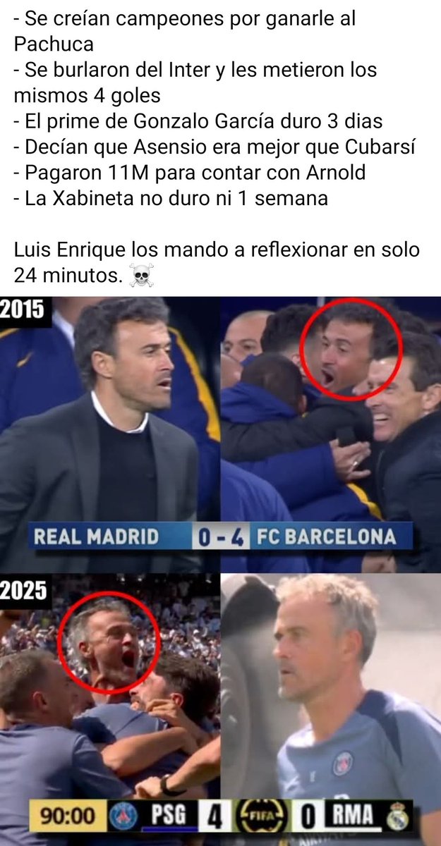 En blanco puro, así se ha quedado el <a href="/realmadrid/">Real Madrid C.F.</a> 
Luis Enrique y el <a href="/PSG_espanol/">Paris Saint-Germain</a> les han enseñado a cerrar el hocico. 
Así sí!!! Temporada en blanco y al carrer!!