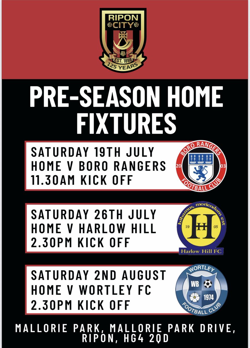 📢 1st Team - Pre season games 📢

Yes football will be back at Mallorie in just over a week!