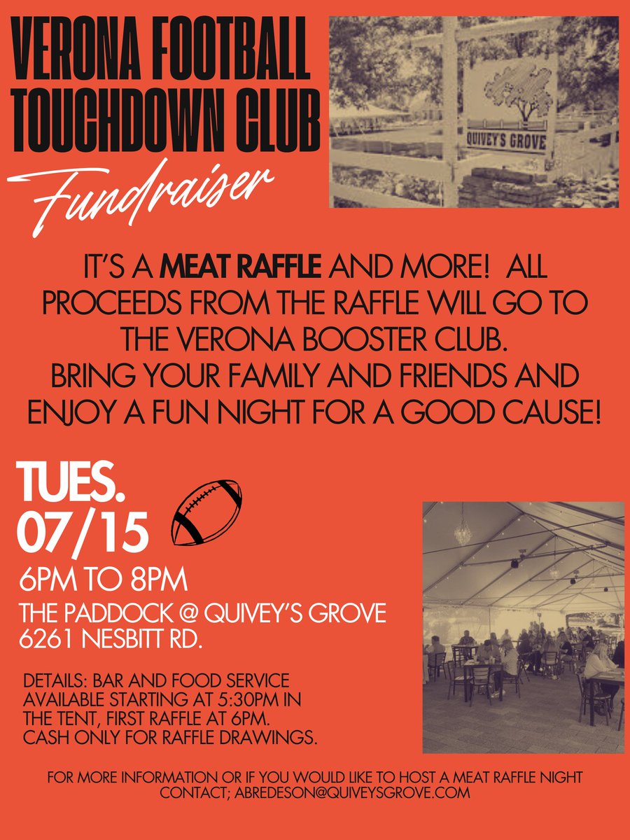 Verona Area Wildcat Football (@veronawildcatfb) on Twitter photo Please come join us on Tuesday and tell your friends and family to see you there! All raffle proceeds go to VAHS Football! Come win some 🥩🥩 ! #rollcatz #wisfb #verona #fitchburg #madisonwi <a href="/quiveysgrove/">Quivey's</a> Please come join us on Tuesday and tell your friends and family to see you there! All raffle proceeds go to VAHS Football! Come win some 🥩🥩 ! #rollcatz #wisfb #verona #fitchburg #madisonwi <a href="/quiveysgrove/">Quivey's</a>