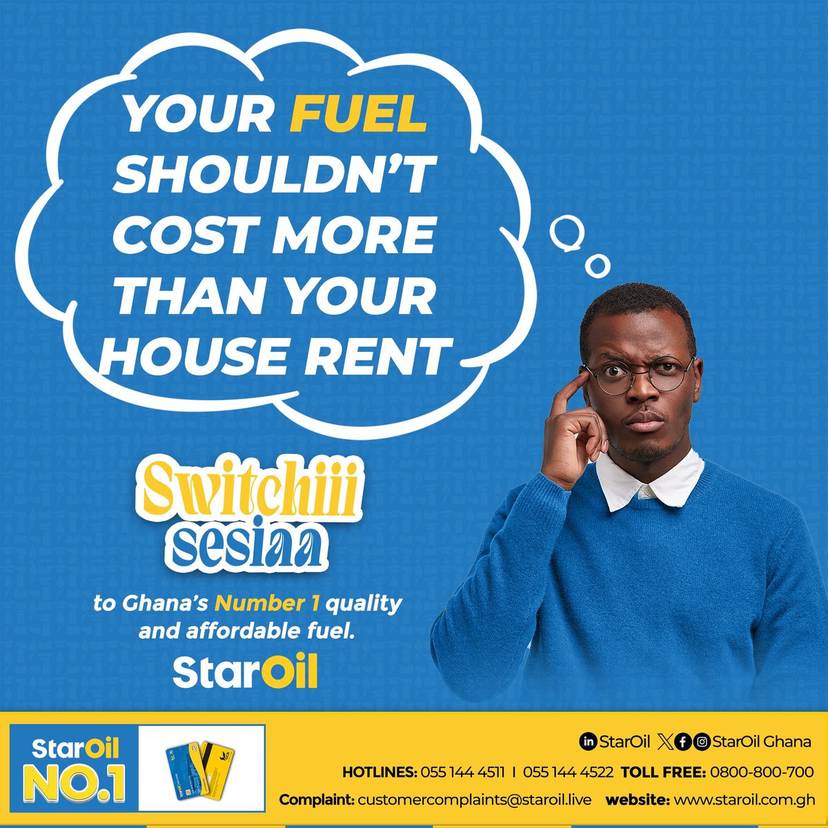 Your fuel shouldn't cost more than your rent. Period.

Choose StarOil — Ghana’s No.1 for quality and affordability.

#EveryDropCounts
#QualityYouCanAfford
#StarOilGhana
#IamAStarSaver