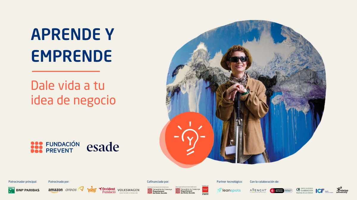 📢 ¡Inscripciones abiertas para #AprendeyEmprende!

¿Tienes discapacidad y quieres poner en marcha tu idea de negocio? Esta formación en emprendimiento de <a href="/FPrevent/">Fundación Prevent</a> es para ti: f.mtr.cool/zokluijhgb

💡 100% gratuita
🎓 En <a href="/Esade/">Esade</a>
🤝 Posibilidad de obtener una ayuda de 5.000€