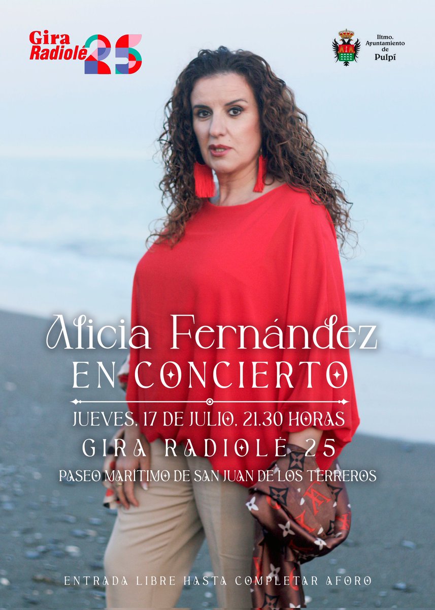 Nos vemos el próximo jueves 17 de julio, a partir de las 21:30h, en el Paseo marítimo de San Juan de los Terreros, de Pulpí, en Almería. Muchas ganas de compartir escenario con grandes artistas, y de poder presentaros mis canciones en la GIRA RADIOLÉ 25 ¡Os espero allí! 🌹