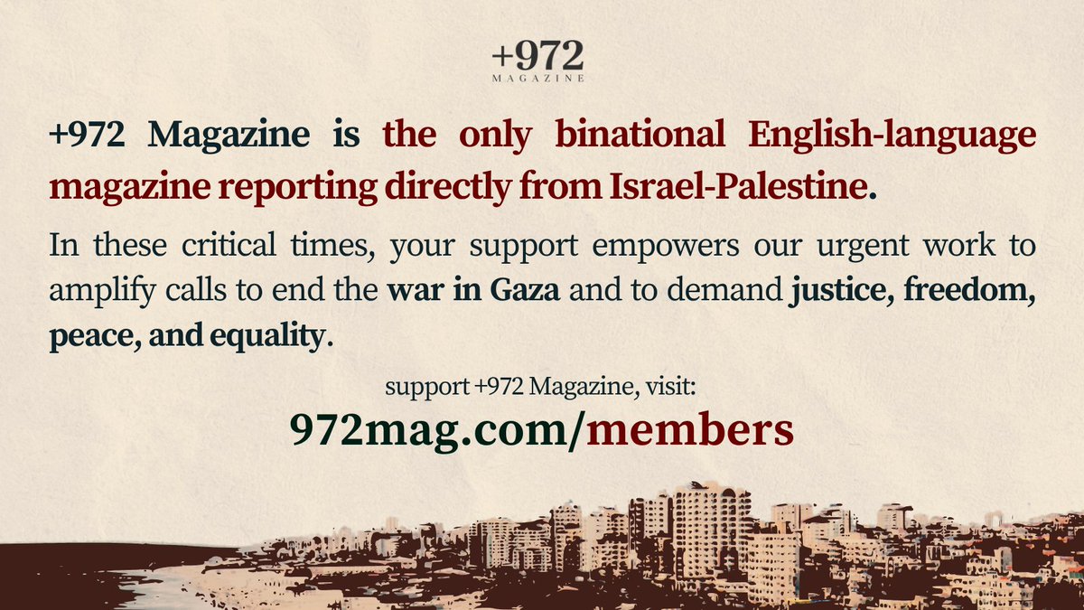 972mag's tweet image. +972 Magazine relies on the support of readers who believe in our mission to expose and resist injustice in Israel-Palestine.
Join us, become a member today:
972mag.com/members