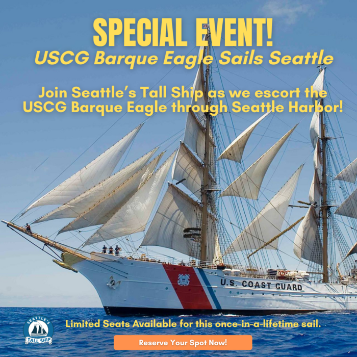 Exclusive opportunity!  Board Seattle's Tall Ship at 9:30AM on Friday, July 11, to escort USCG sailing ship Eagle as it departs the Emerald City.  The weather forecast is perfect.  Tickets at seattlesailingship.com