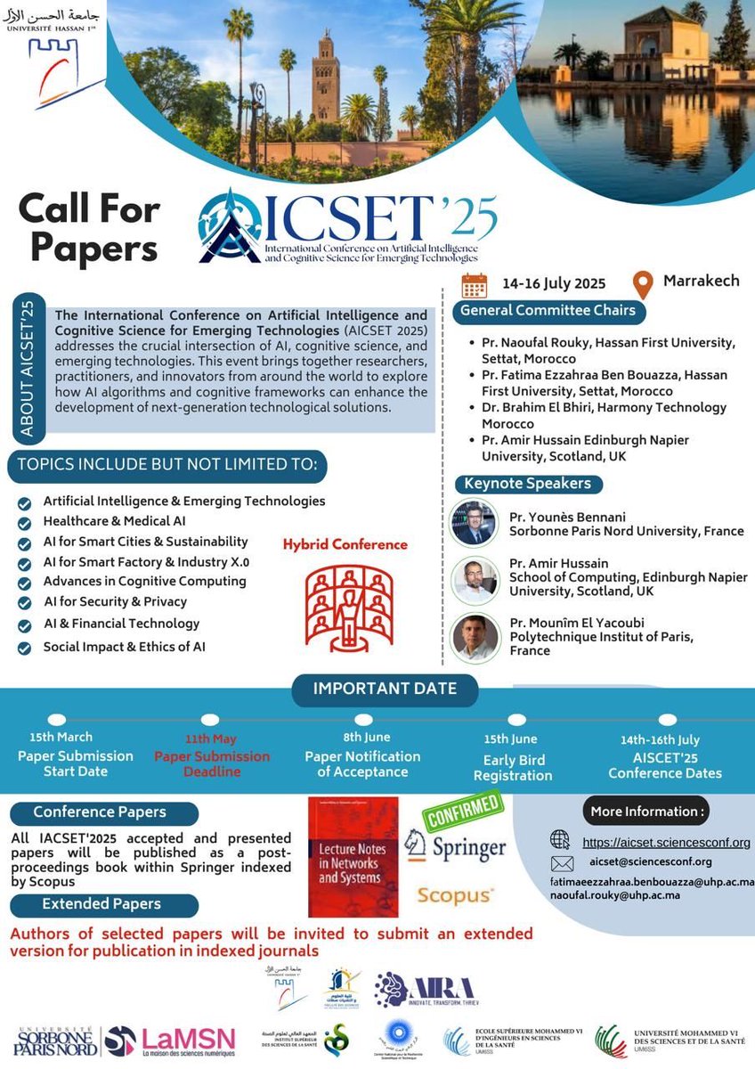 nabolitain's tweet image. Thrilled to present at AICSET 2025 (Marrakech, July 14–16)
Our paper “SAM-NeuroAdapt: A Robust MRI Pre-processing Pipeline for Atlas-Guided Brain Segmentation” has been accepted for oral presentation:
 
#IA #NeuroImagerie #SegmentAnything #ICSET #AICSET